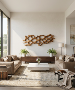 Alternative view of Carved Solid Wood Abstract Wall Sculpture with Organic Openings