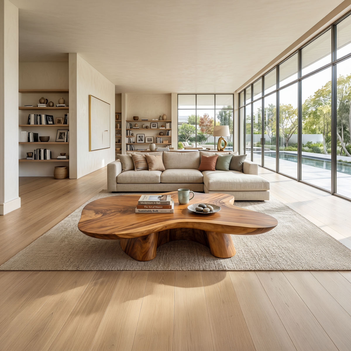 Farmhouse Solid Wood Coffee Table with Oiled Natural Finish - Image 3