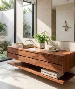 Alternative view of Contemporary Floating Solid Wood Bathroom Vanity with Drawers
