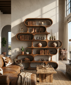 Alternative view of Curved Organic Solid Wood Bookshelf for Living Room or Office