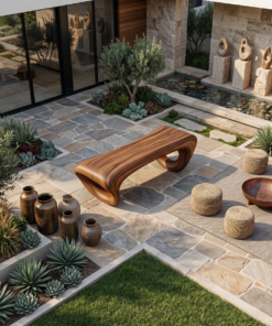 Alternative view of Solid Wood Sculptural Outdoor Bench with Hollow Curved Form