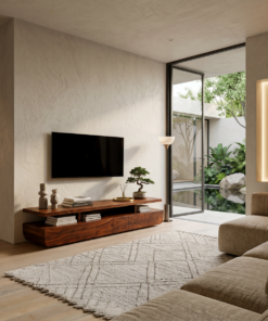 Alternative view of Contemporary Solid Wood TV Cabinet with Storage Drawers and Open Shelf