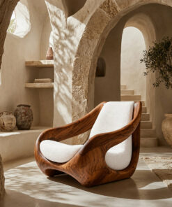 Alternative view of Sculptural Carved Solid Wood Accent Chair with Fluid Form