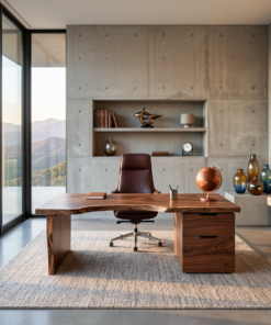 Alternative view of Organic Live Edge Solid Wood Desk with Built-In Drawers