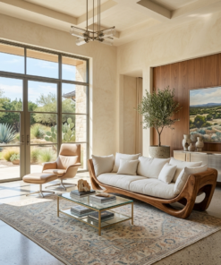 Alternative view of Modern Sculptural Solid Wood Frame Sofa with Cushions