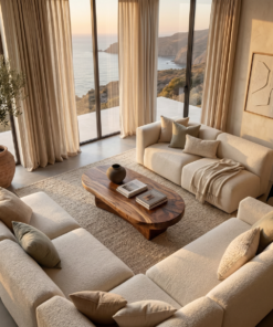 Alternative view of Oval Solid Wood Coffee Table with Sculptural Pedestal Base