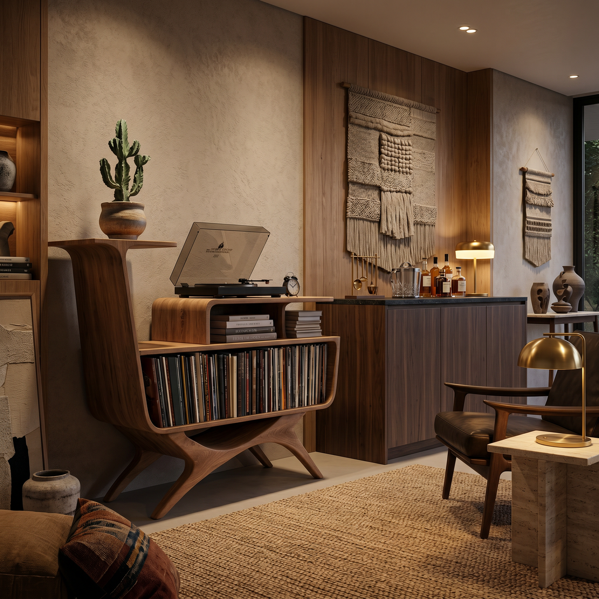 Modern Open Frame Solid Wood Record Player Stand with Vinyl Storage - Image 3