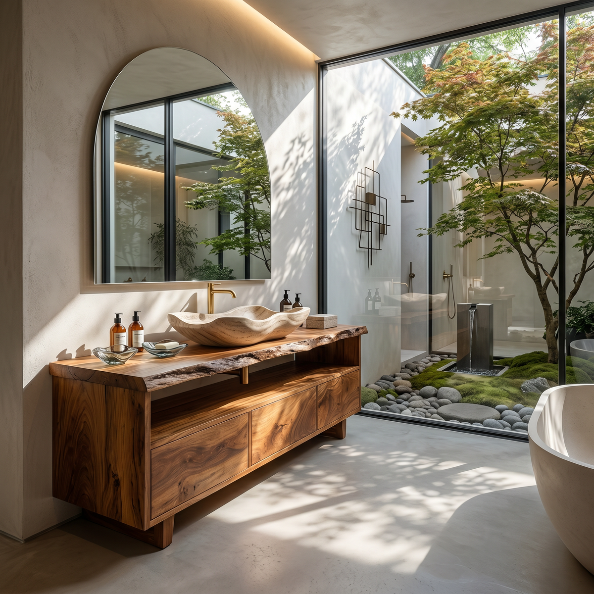 Mid-Century Solid Wood Wall-Mount Bathroom Vanity, Live Edge - Image 3
