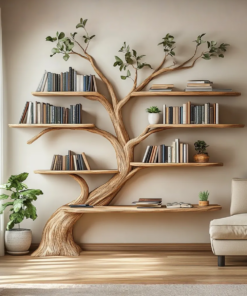 Driftwood Branch Floating Wall Shelf with Tree Design