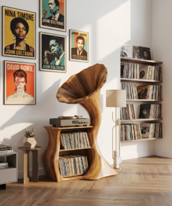 Alternative view of Handcrafted Hardwood Record Player Stand with Cube Storage