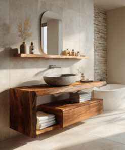 Alternative view of Modern Floating Solid Wood Bathroom Vanity with Drawer and Shelf