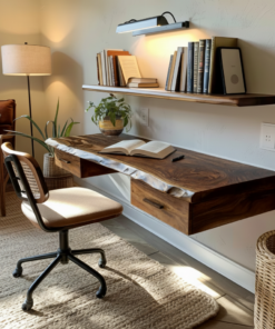 Alternative view of Live Edge Solid Wood Floating Wall Desk with Drawers