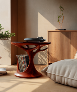 Alternative view of Treeform Sculpted Solid Wood Record Player Stand with Vinyl Storage