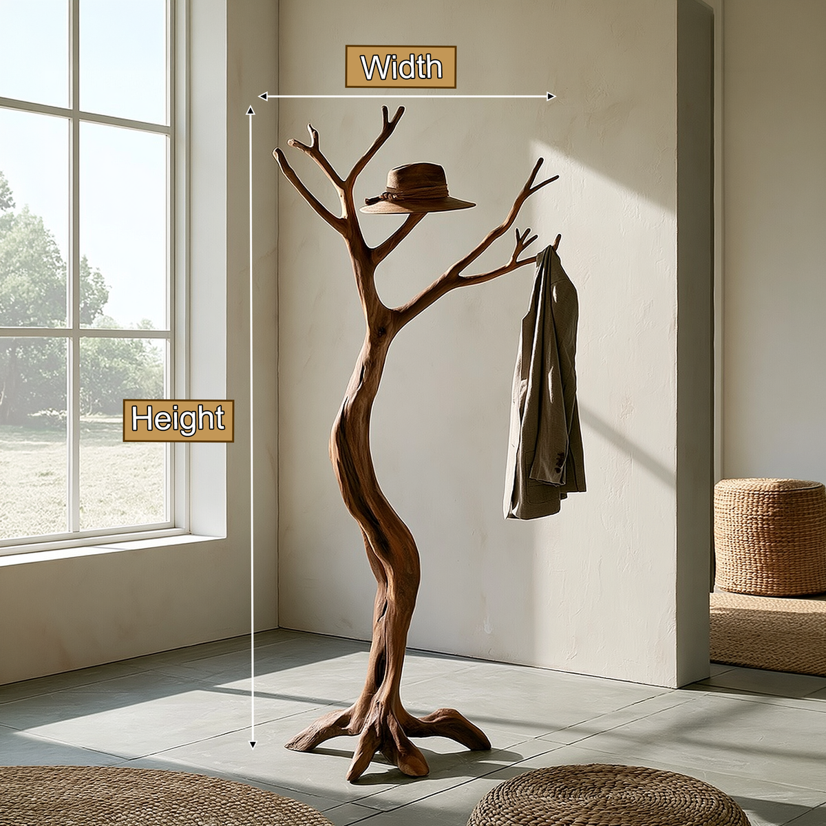 Twisting Trunk Solid Wood Tree Coat Rack with Root Base - Image 2