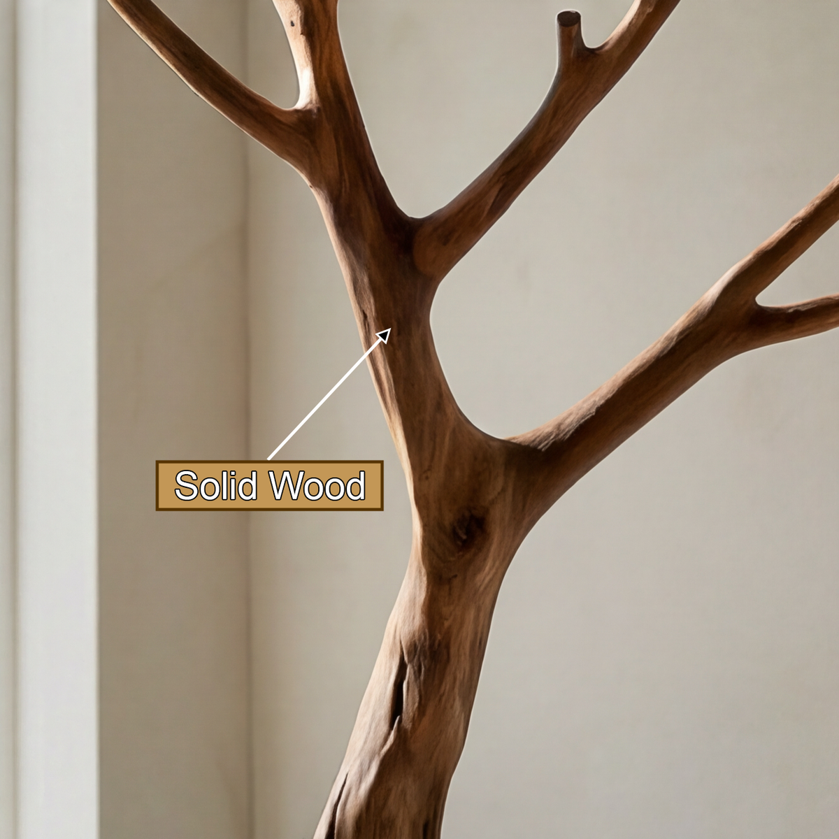Twisting Trunk Solid Wood Tree Coat Rack with Root Base - Image 4