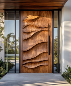 Sculpted Solid Hardwood Single Door with Wave Carving