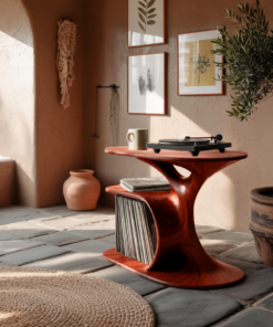 Alternative view of Fluid Form Solid Wood Record Player Stand with Vinyl Storage