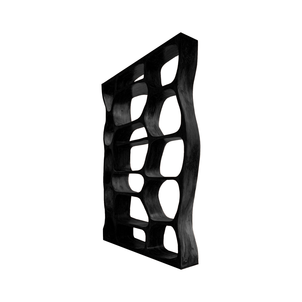 Sculpted Solid Hardwood Room Divider Bookshelf with Carved Openings - Image 8