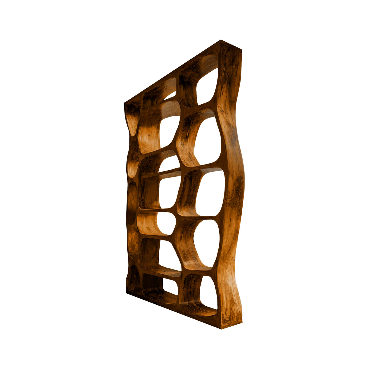 Sculpted Solid Hardwood Room Divider Bookshelf with Carved Openings - Image 6