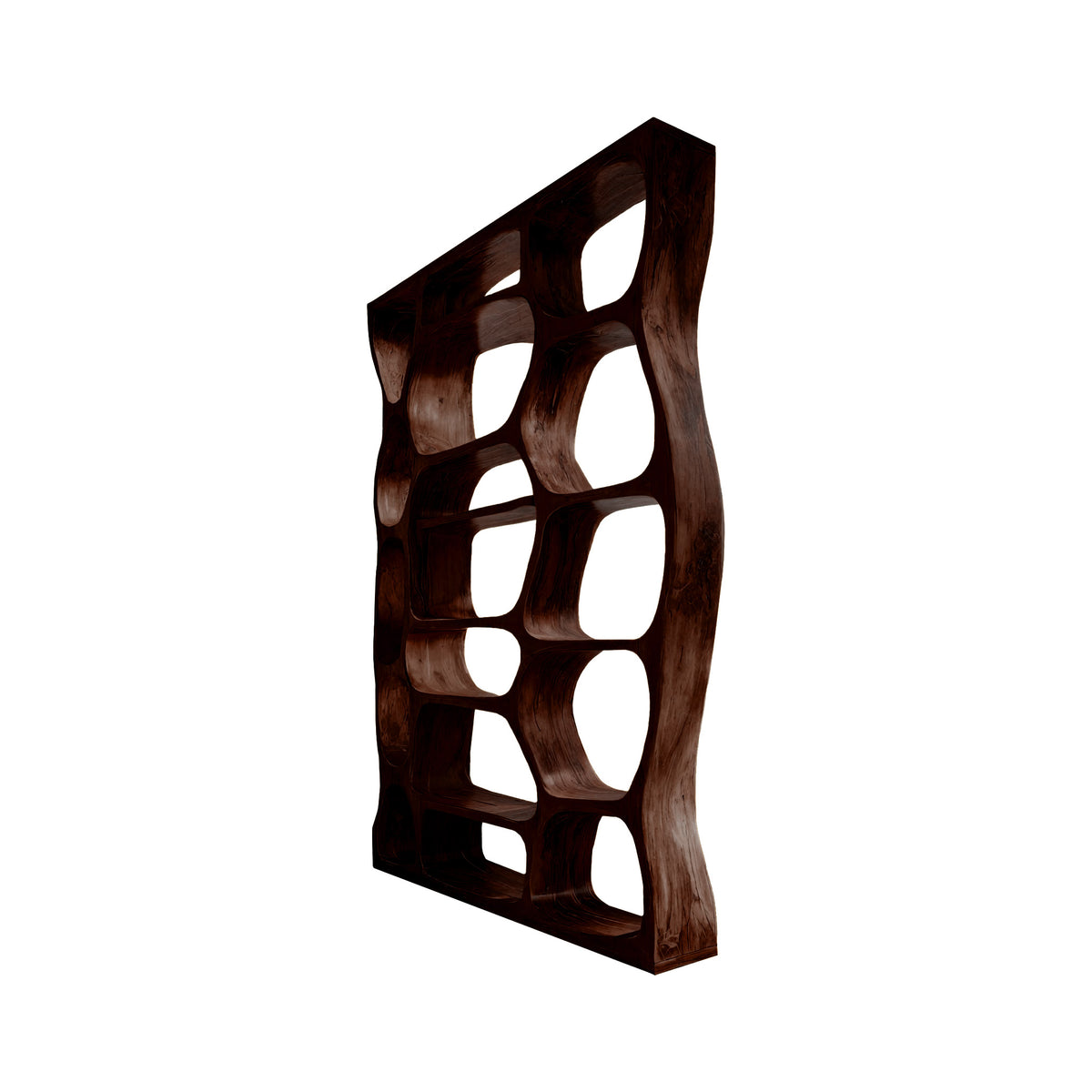 Sculpted Solid Hardwood Room Divider Bookshelf with Carved Openings - Image 7