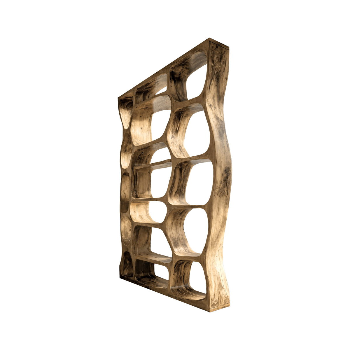 Sculpted Solid Hardwood Room Divider Bookshelf with Carved Openings - Image 3