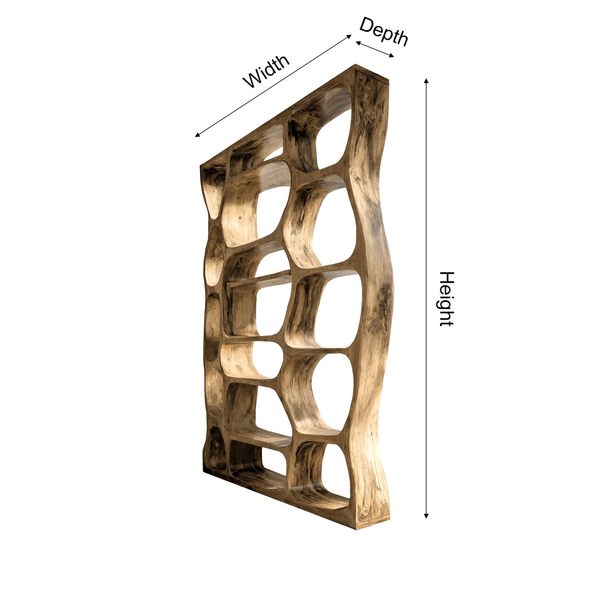 Sculpted Solid Hardwood Room Divider Bookshelf with Carved Openings - Image 2