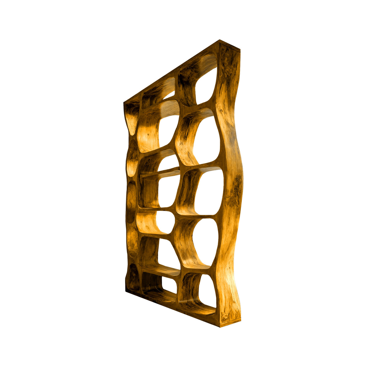 Sculpted Solid Hardwood Room Divider Bookshelf with Carved Openings - Image 4