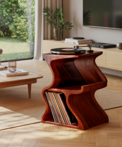 Alternative view of Solid Walnut Wave Record Player Stand with Vinyl Storage Tiers