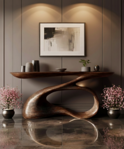 Alternative view of Solid Wood Console Table with Looping Sculptural Base