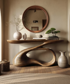Solid Wood Console Table with Looping Sculptural Base