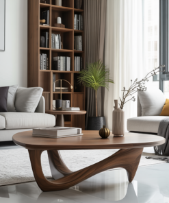 Alternative view of Hardwood Organic Modern Coffee Table with Rounded Top and Curved Base