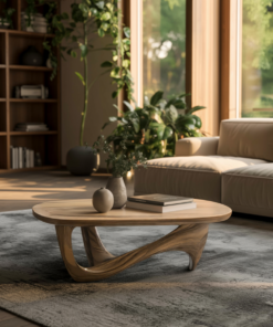 Hardwood Organic Modern Coffee Table with Rounded Top and Curved Base
