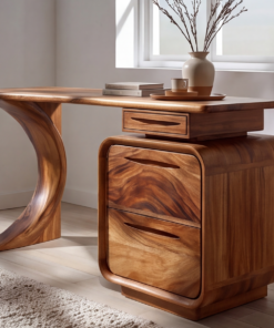 Alternative view of Solid Wood Waterfall Desk with Three-Drawer Pedestal