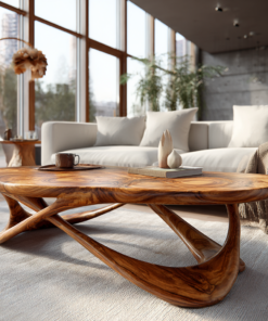 Live Edge Solid Wood Coffee Table with Interwoven Sculptural Base