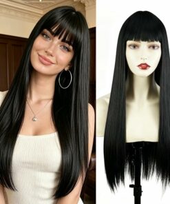 Black Long Straight Wig with Bangs BE41