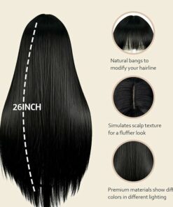 Alternative view of Black Long Straight Wig with Bangs BE41