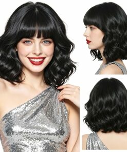 Black Short Wavy Bob Wigs BE32