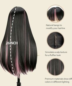 Alternative view of Black Mix Pink Long Straight Wig with Bangs BE49