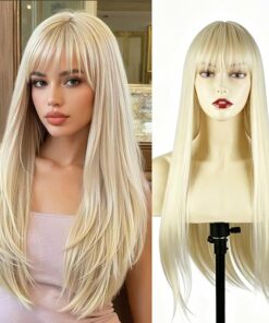 Blonde Long Straight Wig with Bangs BE48