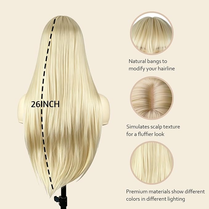 Blonde Long Straight Wig with Bangs BE48 - Image 2