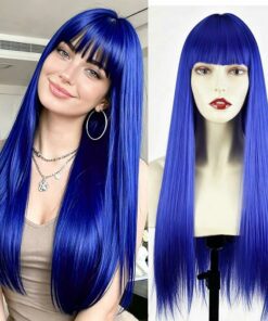 Blue Long Straight Wig with Bangs BE47