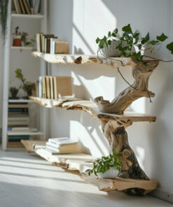 Alternative view of Farmhouse Tree Branch Standing Corner Shelf with Live Edge Tiers