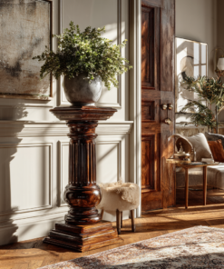 Handcrafted Solid Wood Fluted Column Pedestal Stand
