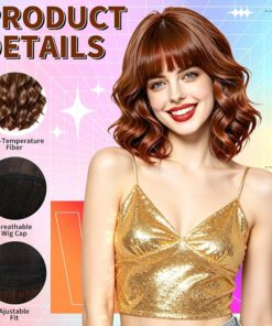 Alternative view of Brown Short Wavy Bob Wigs BE33