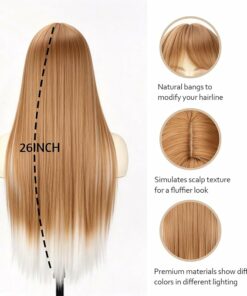 Alternative view of Brown and White Long Straight Wig with Bangs BE46