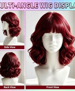 Alternative view of Burgundy Short Wavy Bob Wigs BE34