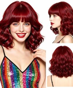 Burgundy Short Wavy Bob Wigs BE34