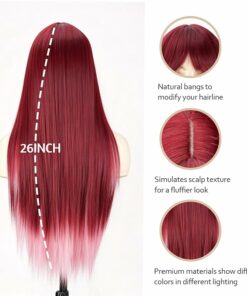 Alternative view of Burgundy And Pink Long Straight Wig With Bangs BE45