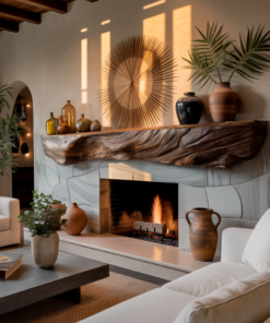 Live Edge Solid Wood Fireplace Mantel Shelf