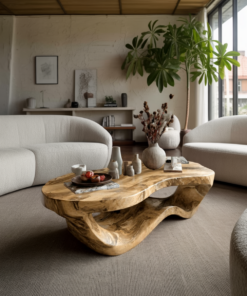 Alternative view of Sculpted Solid Hardwood Coffee Table with Wave-Like Base